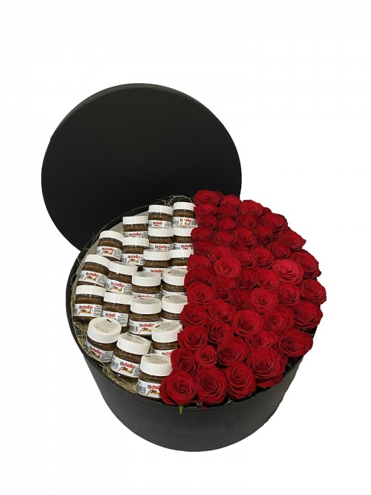 XXL Silindir Kutuda Kırmızı Güller ve Nutellalar