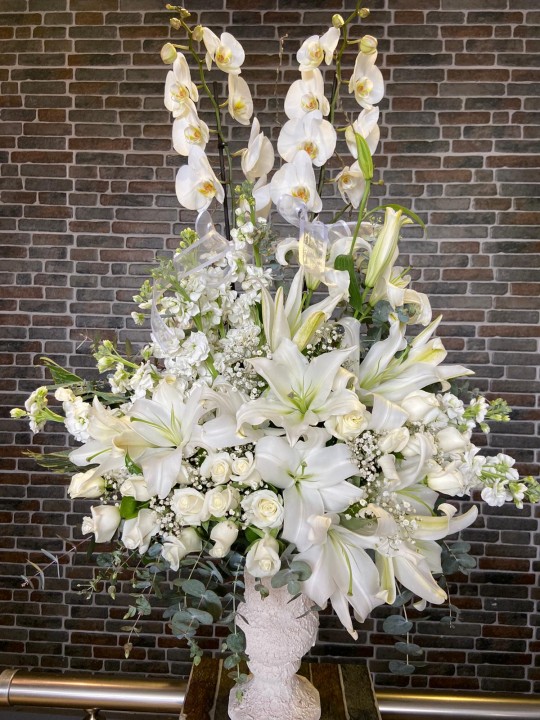 Özel Seramik Vazoda Beyaz Çift Dal Orkide ve Aranjman Tasarımı
