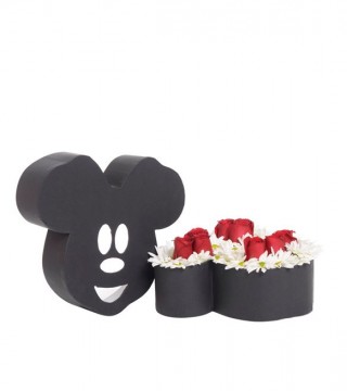 Micky Kutuda Beyaz Papatyalar Ve Güller-Mouse Kutuda Çiçek