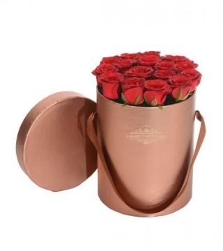 Bakır Rengi Orta Boy Silindir Kutuda Kırmızı Güller-Küçük Silindir Kutuda Çiçek