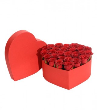 Kırmızı Kalp Kutuda Kırmızı Güller-Kalp Kutuda Çiçek