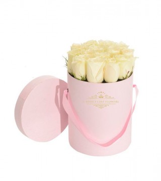 Orta Boy Pembe Silindir Kutuda Beyaz Güller-Küçük Silindir Kutuda Çiçek