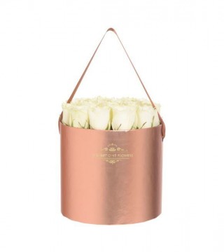 Bakır Rengi Büyük Boy Silindir Kutuda Beyaz Güller-Büyük Silindir Kutuda Çiçek
